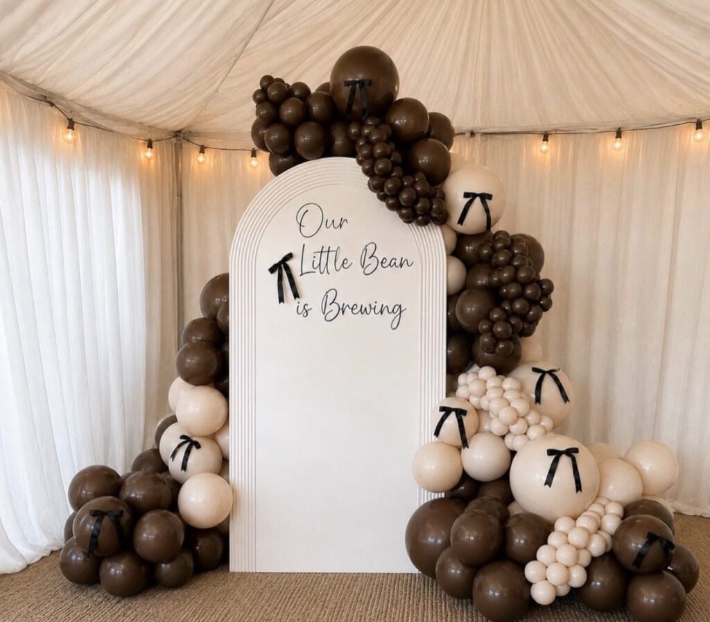 Our Little Bean is Brewing baby shower balloon backdrop by Fems Events